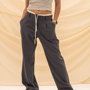 Grey Wide Leg Tied Pants