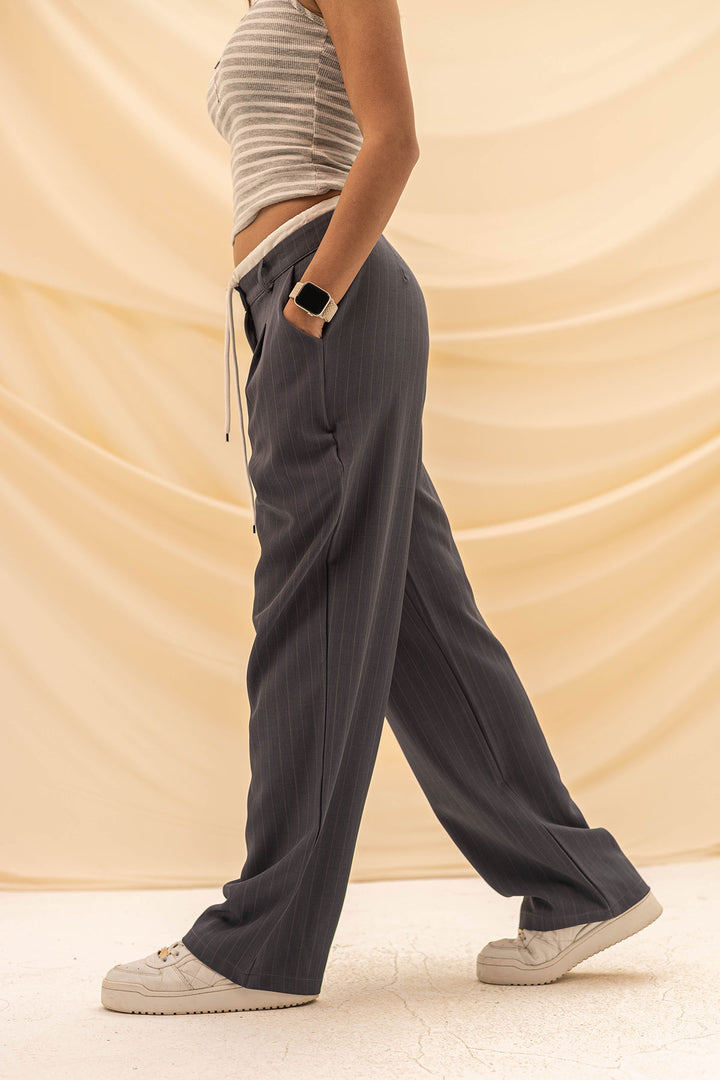Grey Wide Leg Tied Pants