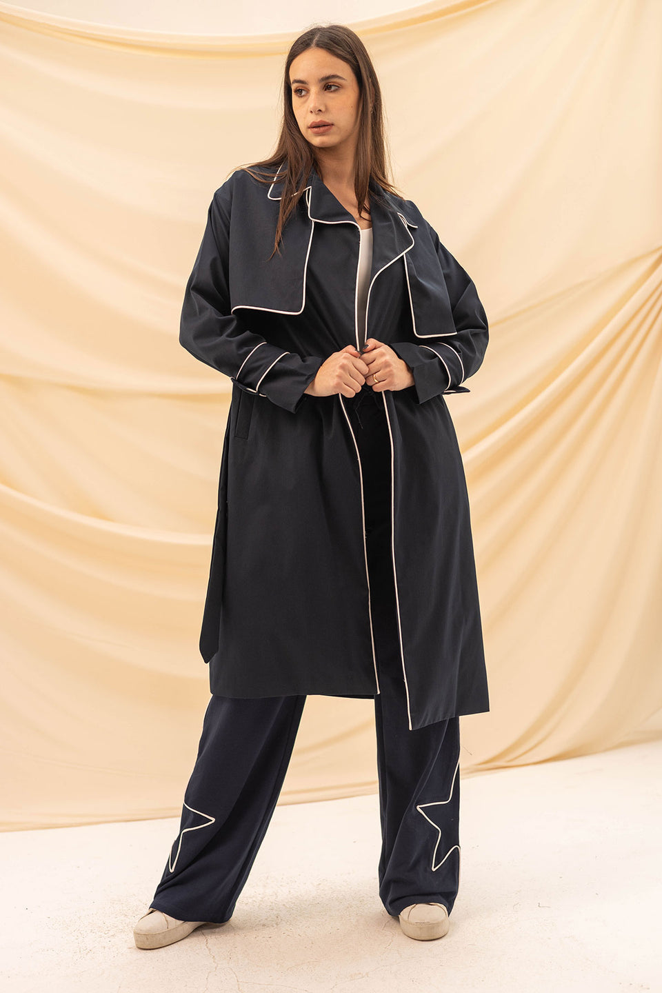 Navy Light Trench Coat