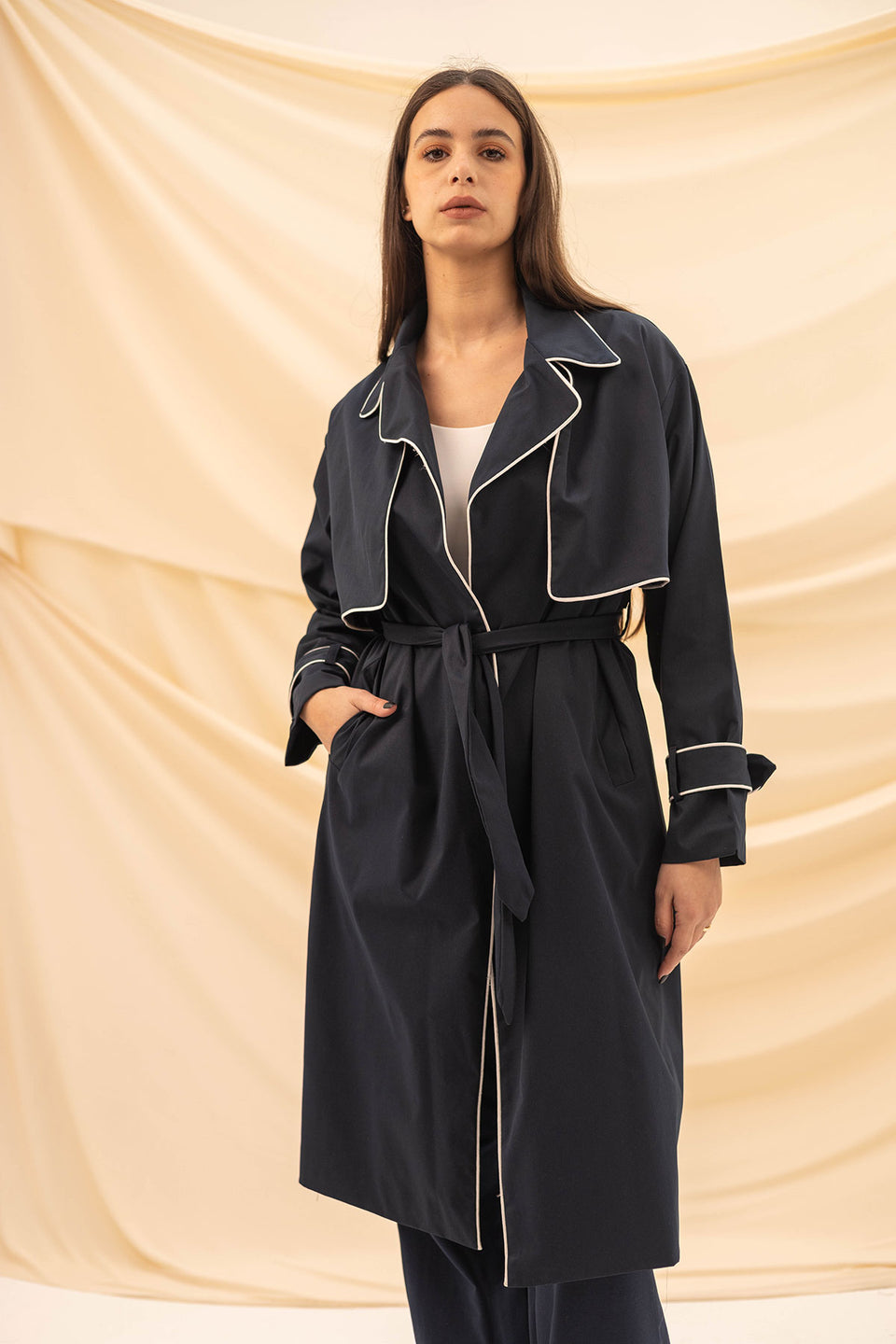 Navy Light Trench Coat