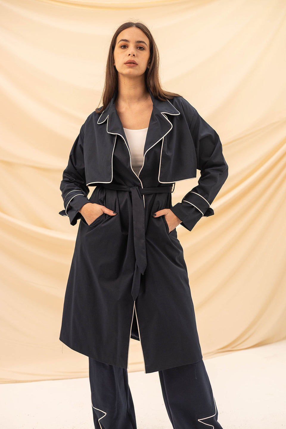 Navy Light Trench Coat