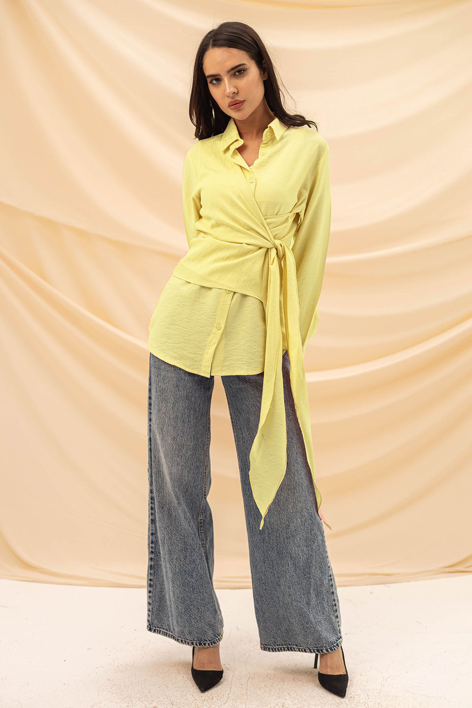 Yellow Wrapped Tied Blouse
