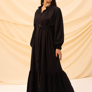 Black Linen Dress With Belt