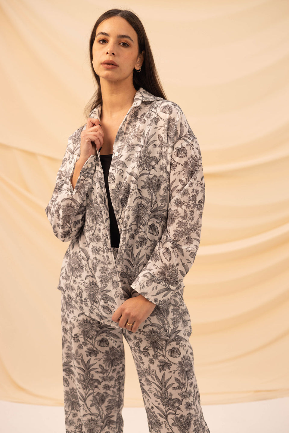 White Patterned Linen Shirt