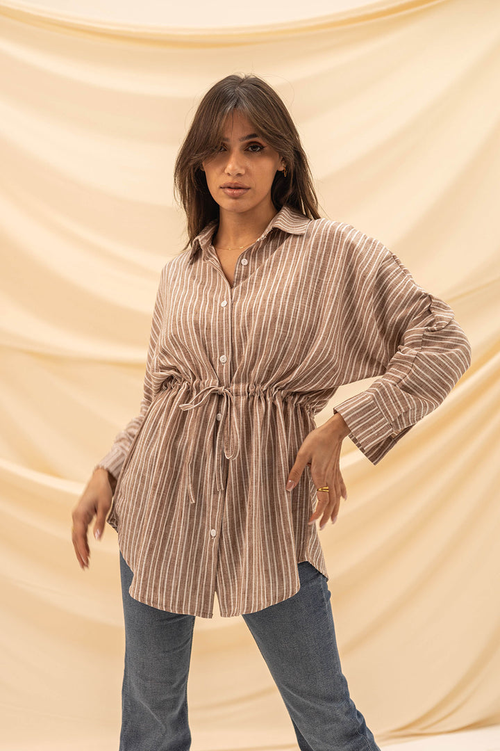 Coffe Striped Tied Shirt