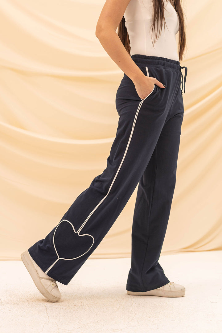 Navy Heart Melton Pants