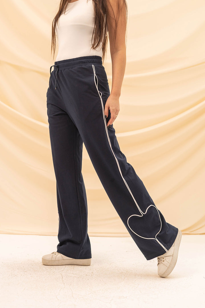 Navy Heart Melton Pants