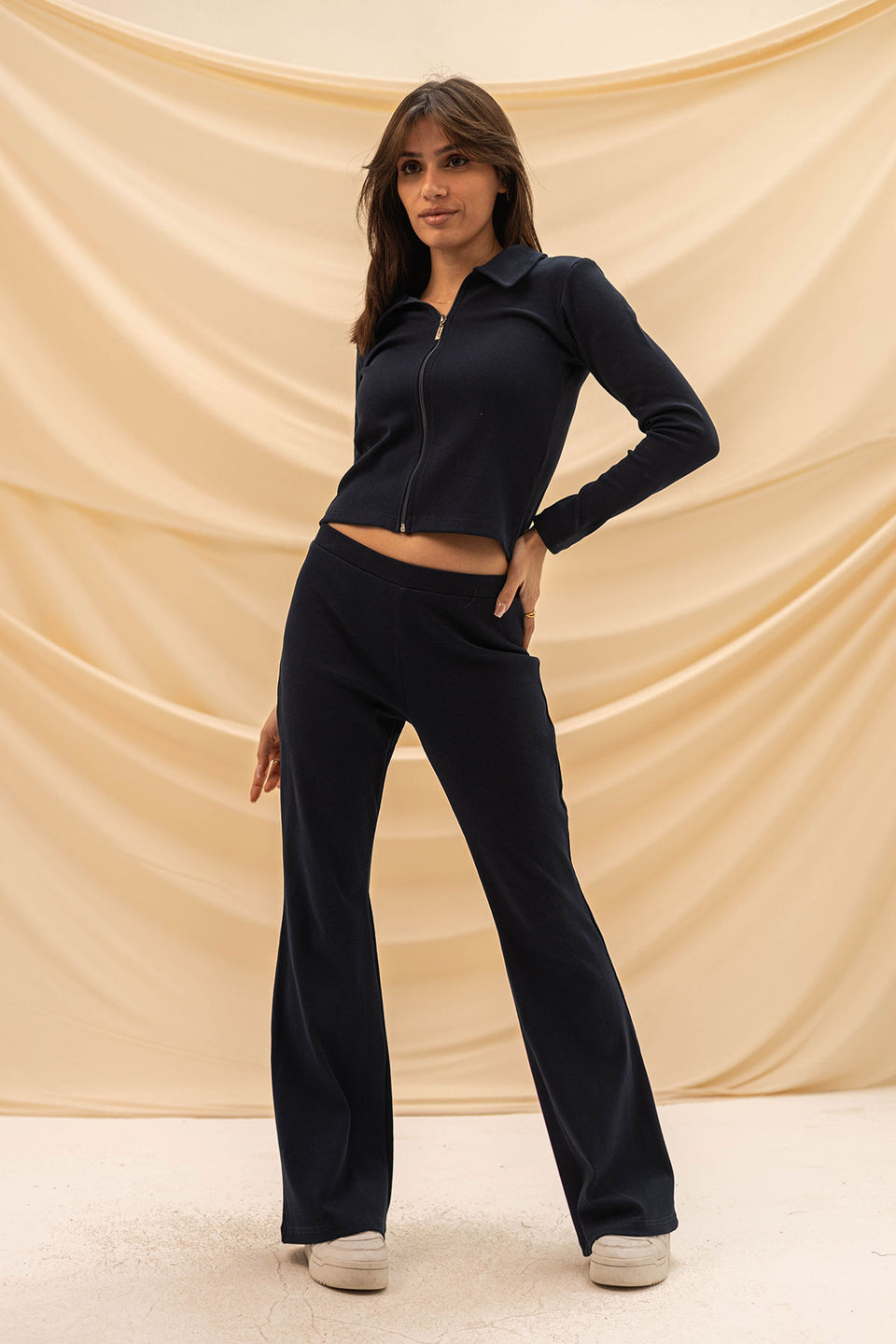 Navy Knitted Zipper Shirt