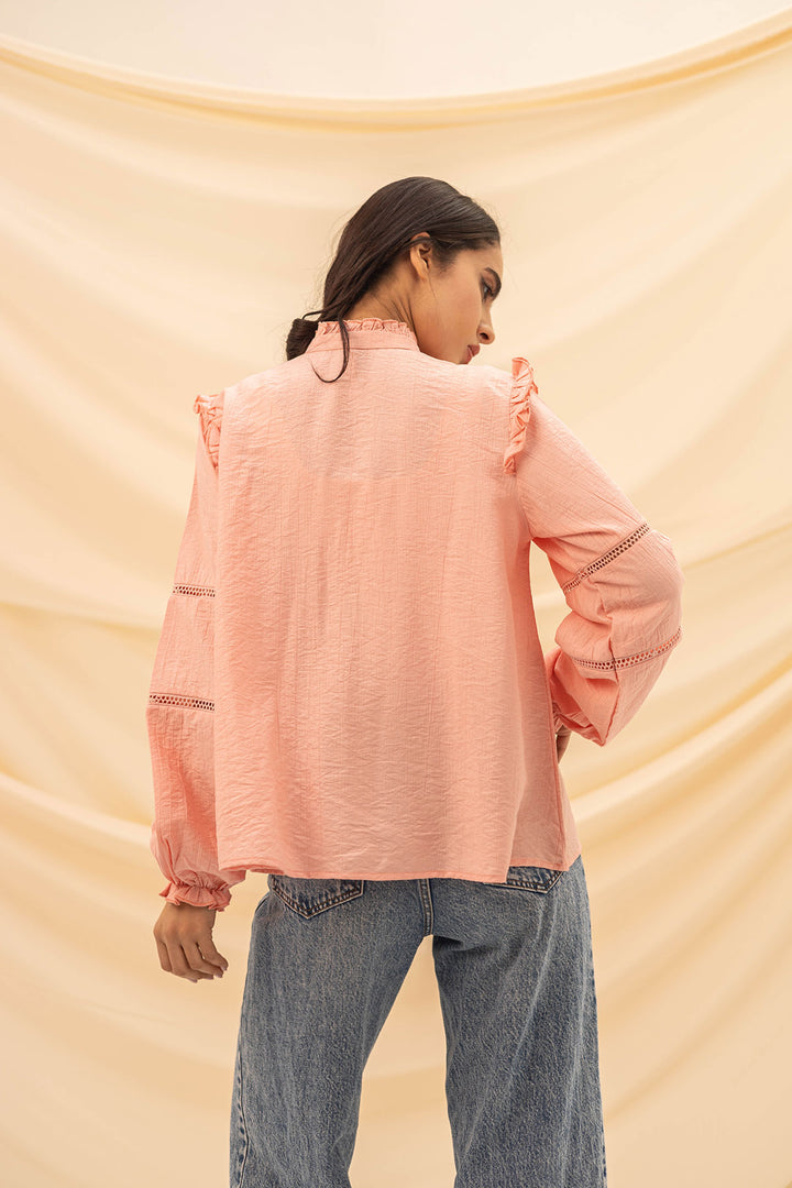 Pink Ruffled Embroidery Blouse