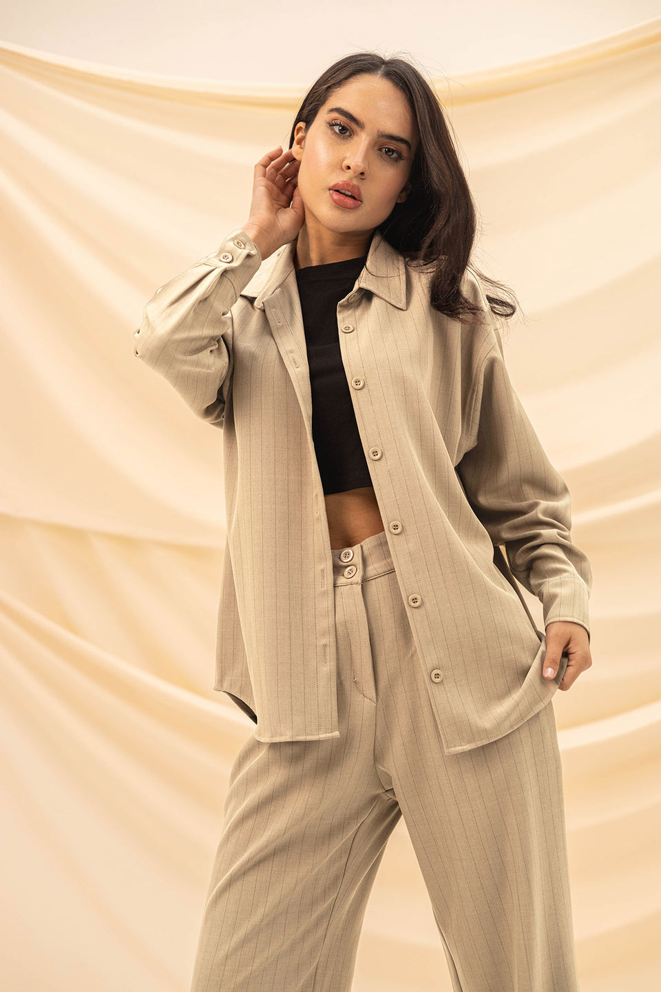 Beige Stripped Comfort Formal Shirt