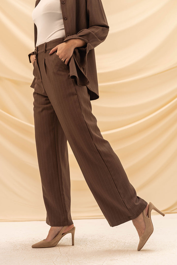 Brown Striped Comfort Formal Pants
