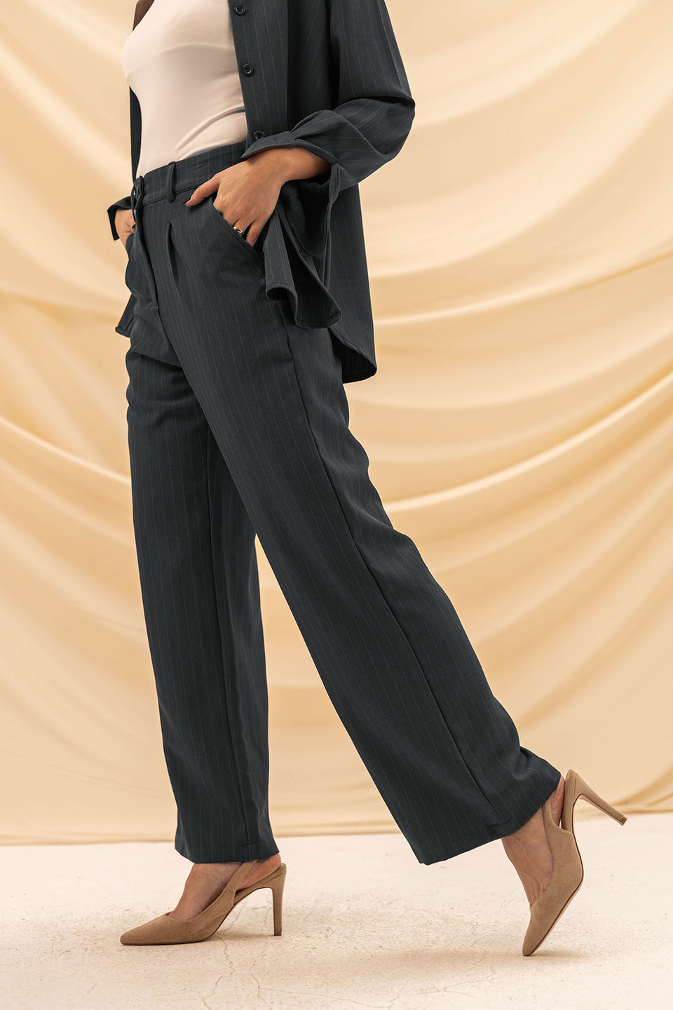 Grey Stripped Comfort Formal Pants
