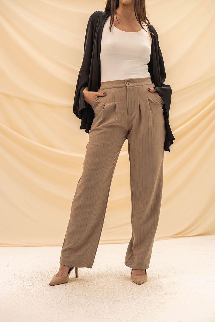 Coffe Wide Leg Formal Pants