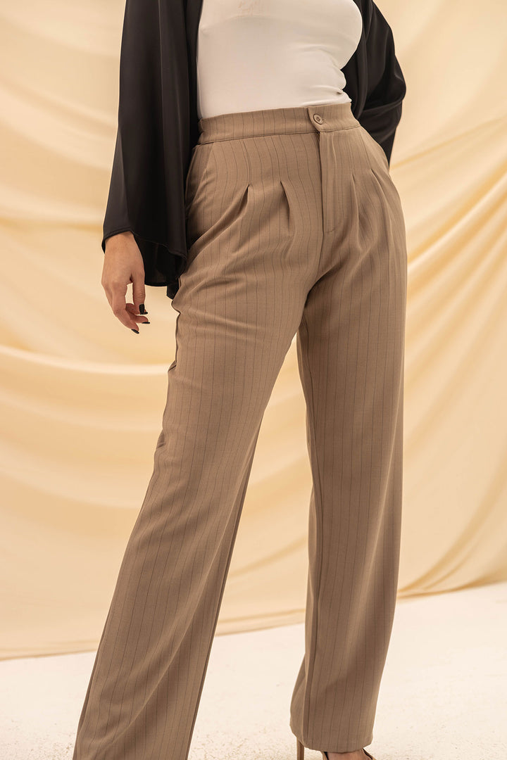 Coffe Wide Leg Formal Pants