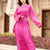 Pink Flare Sleeves Tied Dress
