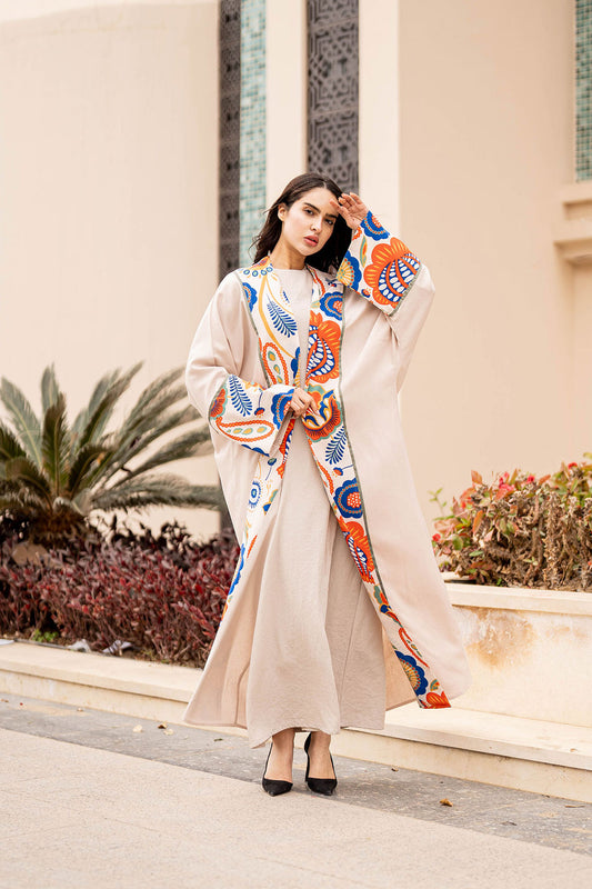 Orange Printed Ramadan Abaya