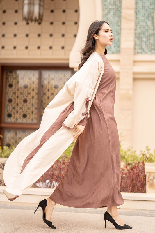 Beige Tied Sleeves Ramadan Abaya