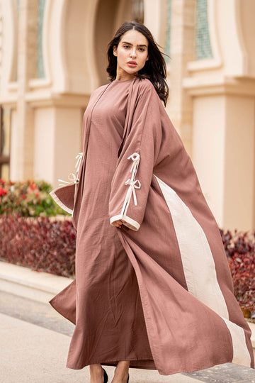 Brown Tied Sleeves Ramadan Abaya