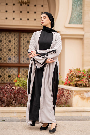 Grey Tied Sleeves Ramadan Abaya