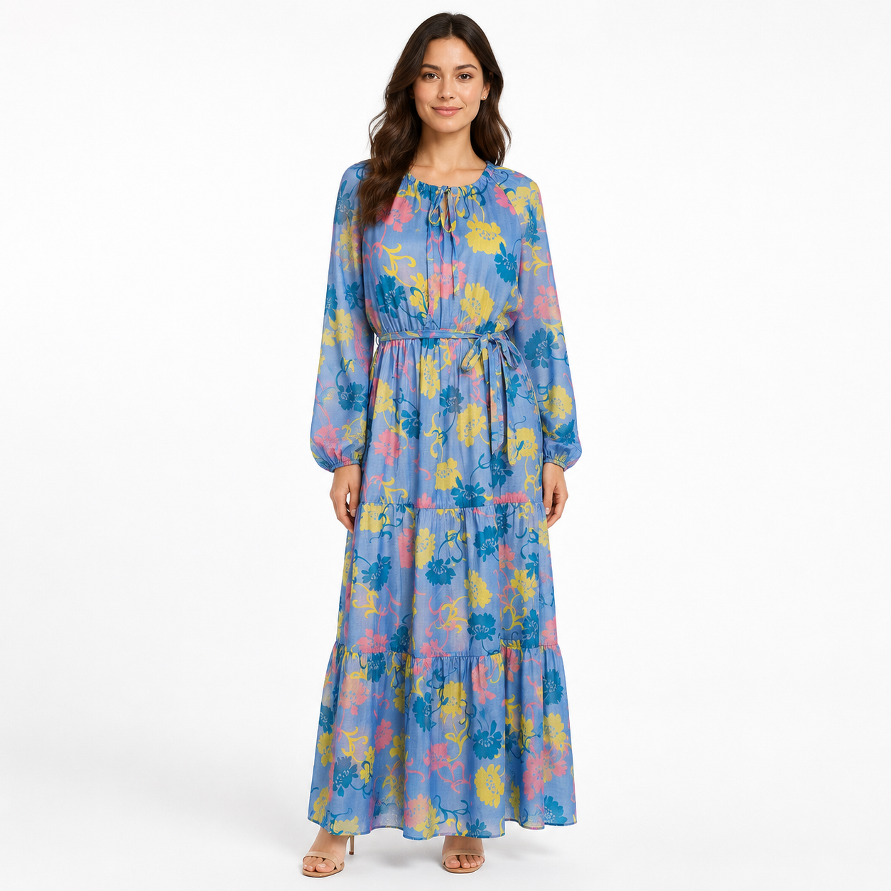 Blue Floral Tiered Maxi Dress
