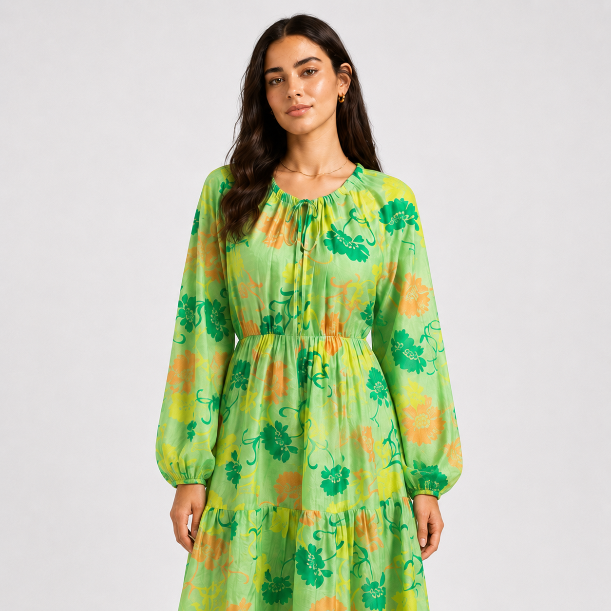 Green Floral Tiered Maxi Dress