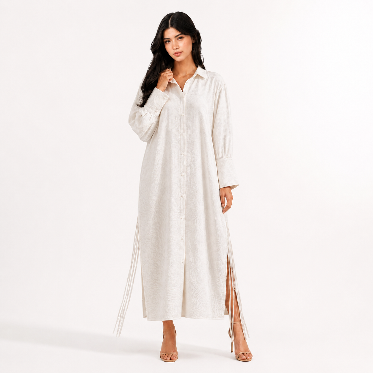 White Side-Tie Shirt Dress