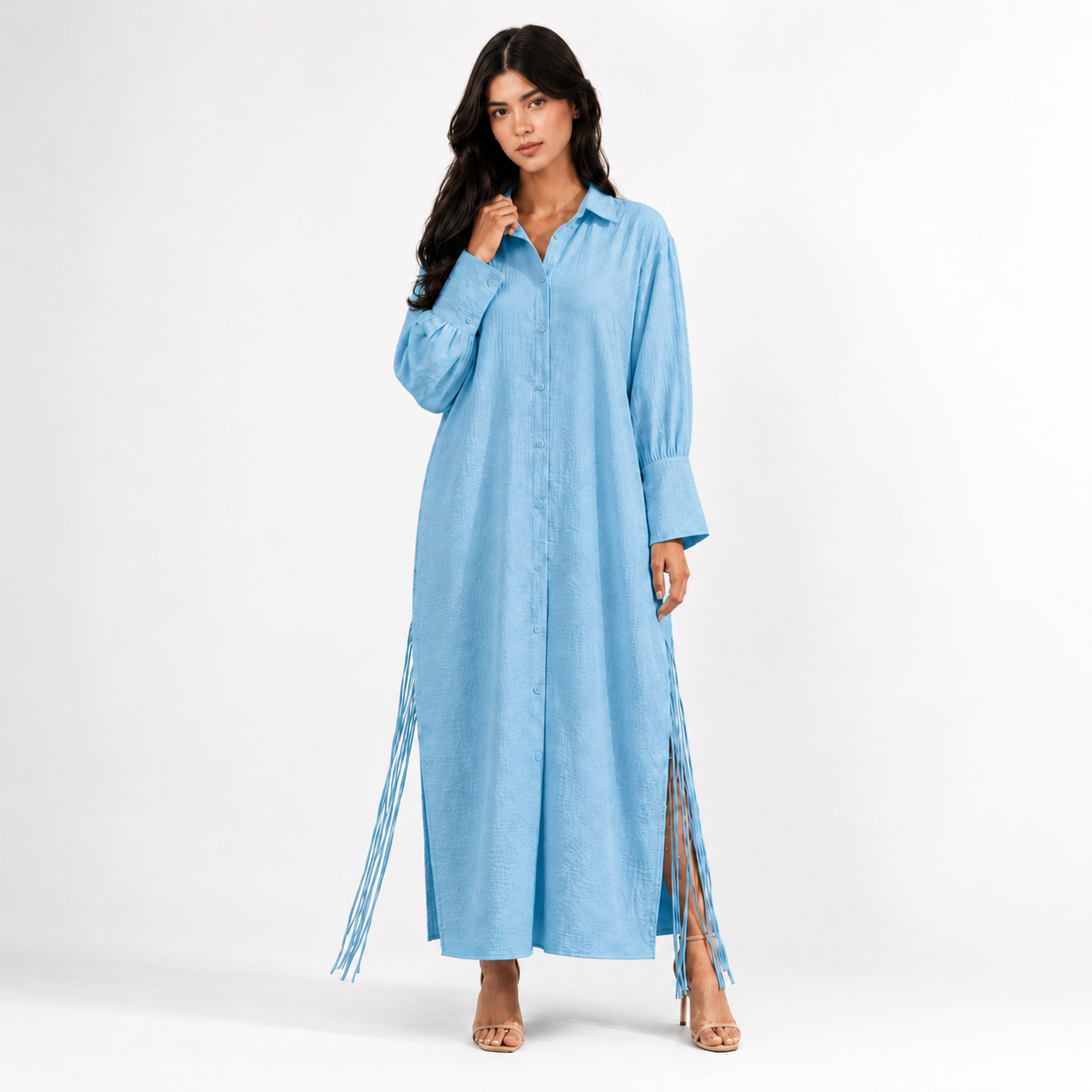 Blue Side-Tie Shirt Dress