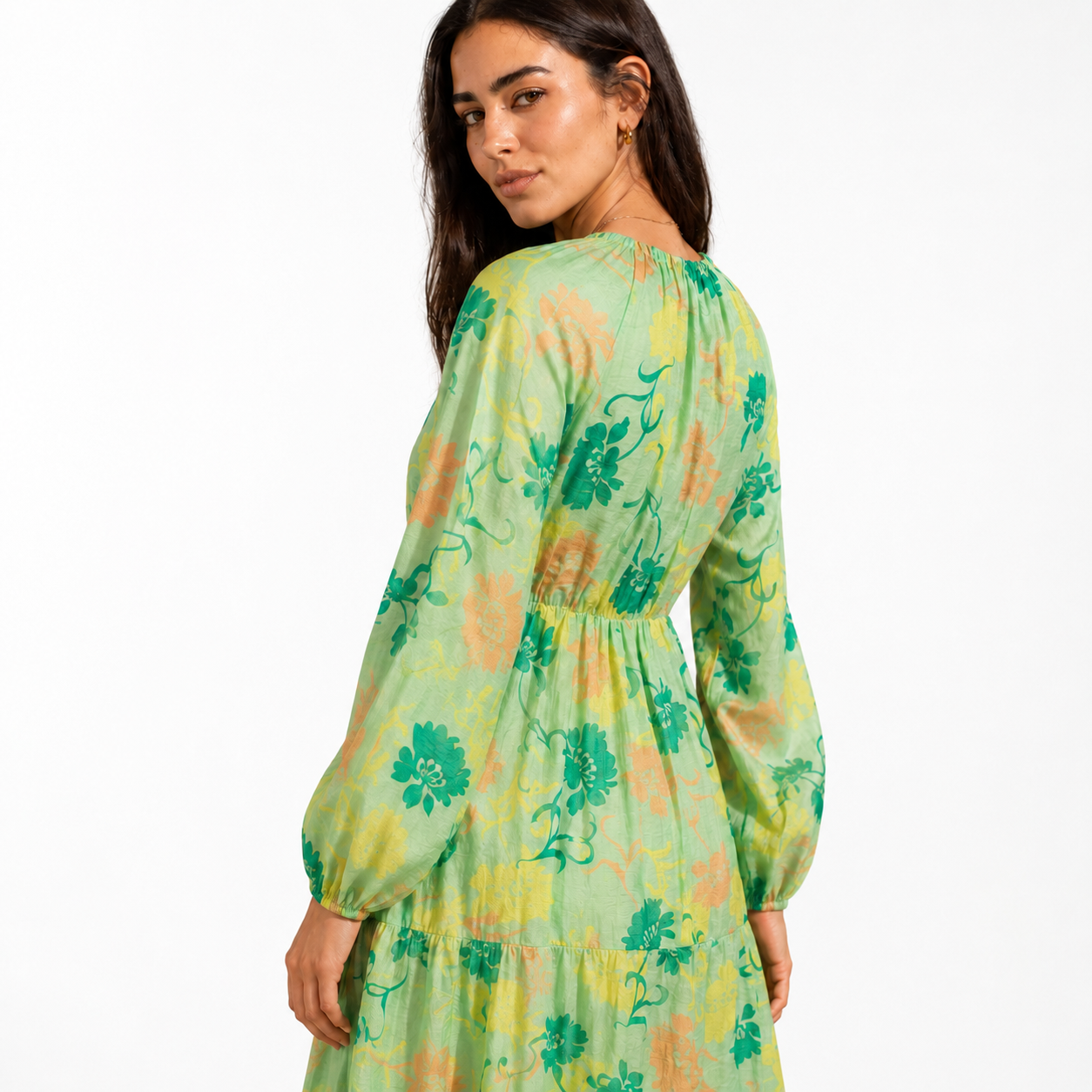 Green Floral Tiered Maxi Dress