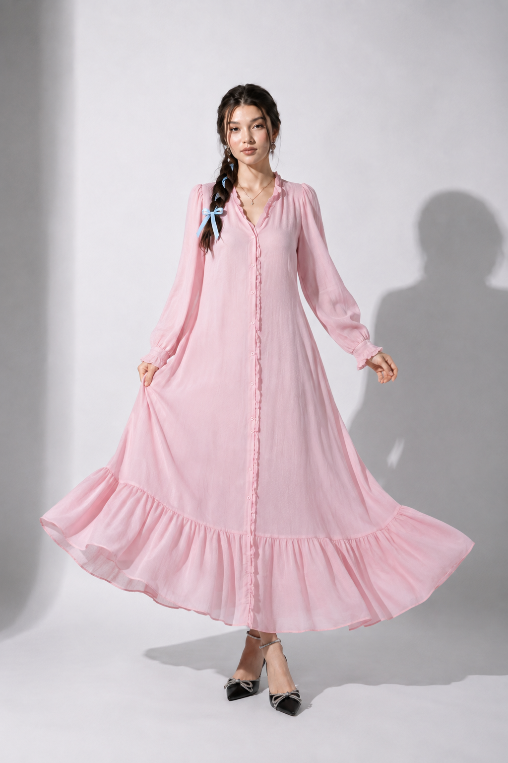 Pink Ruffle Maxi Dress