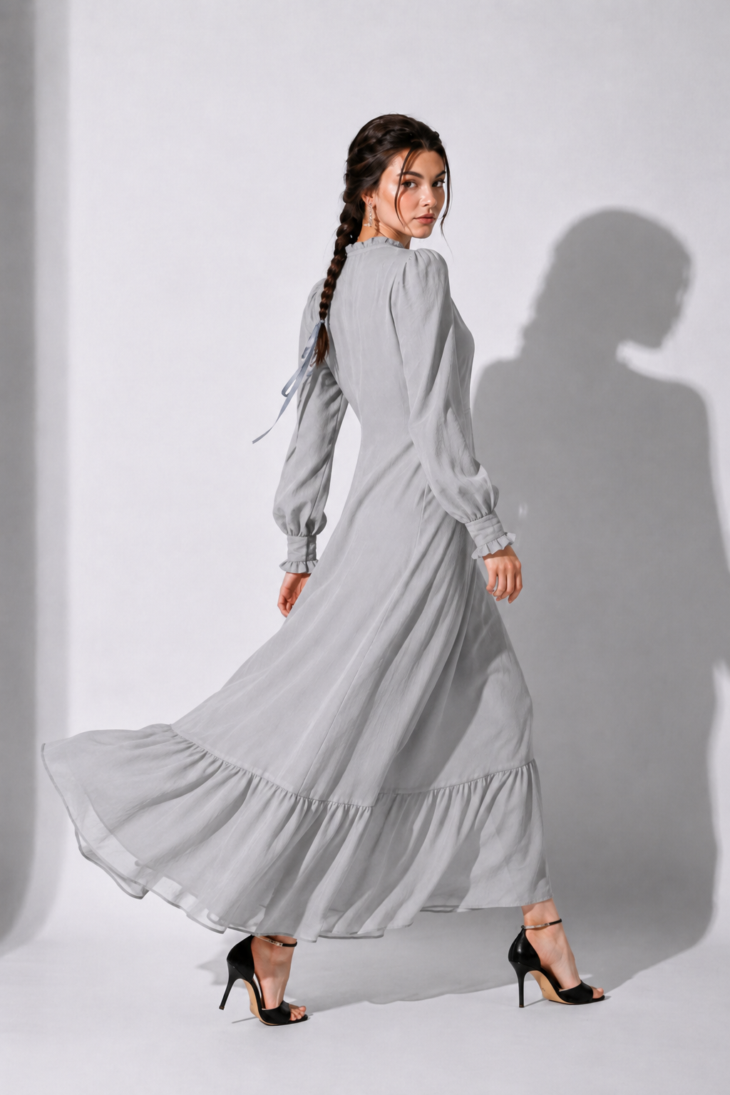 Gray Ruffle Maxi Dress