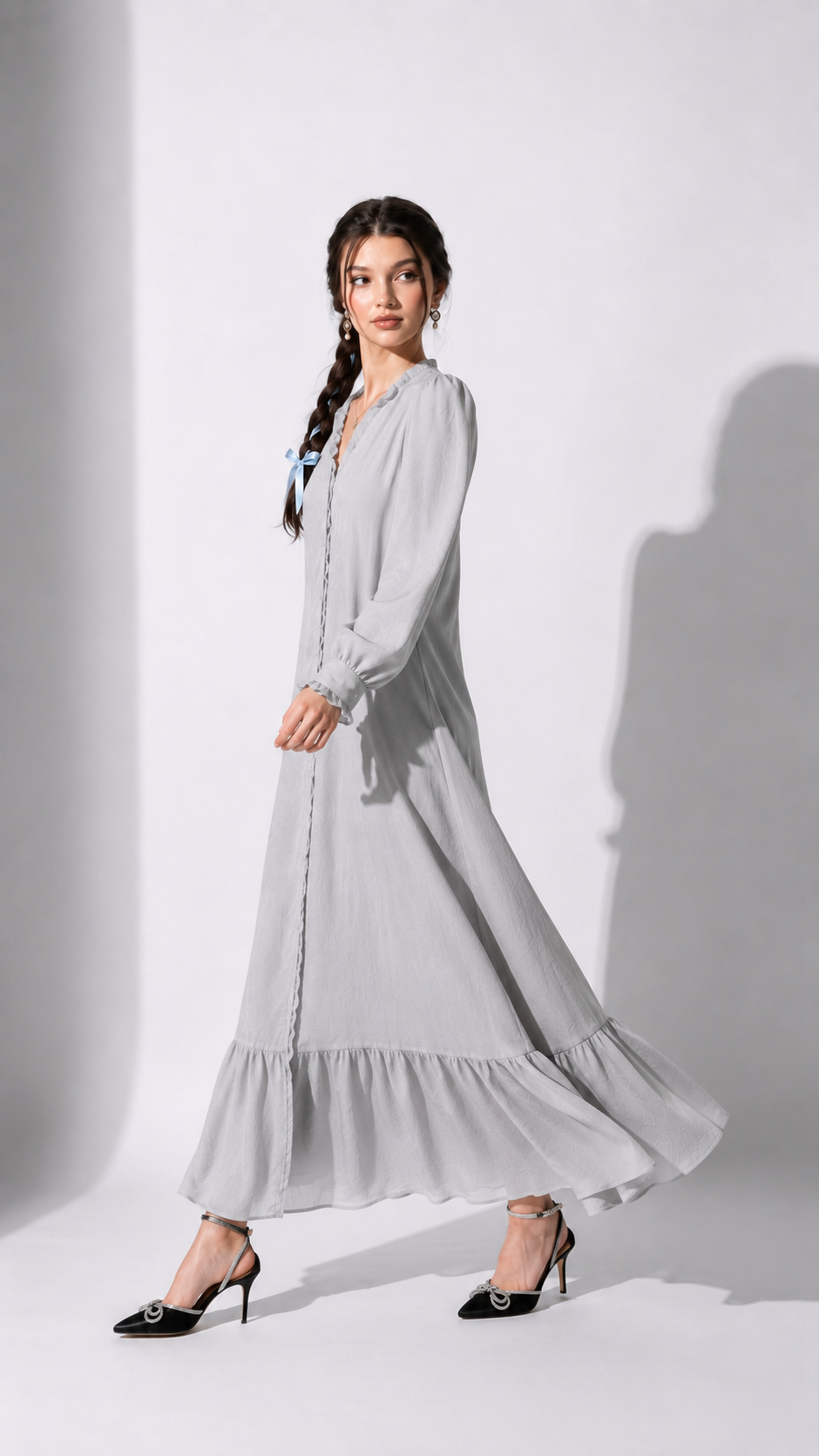 Gray Ruffle Maxi Dress