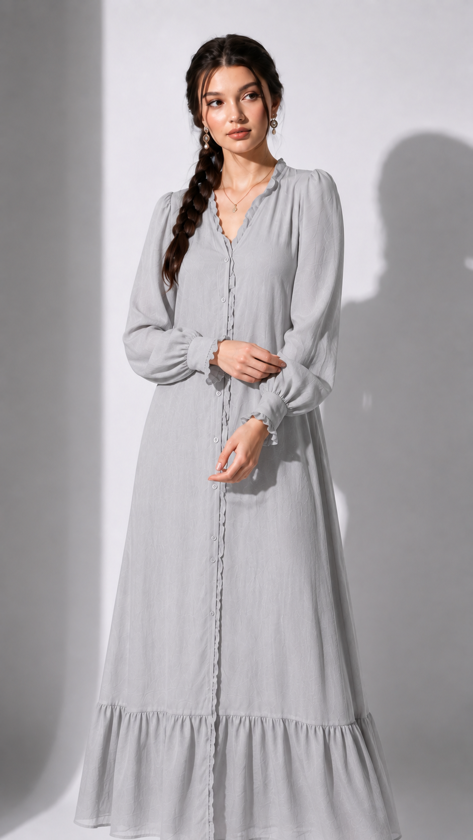 Gray Ruffle Maxi Dress