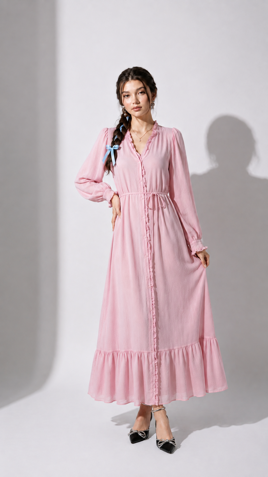 Pink Ruffle Maxi Dress
