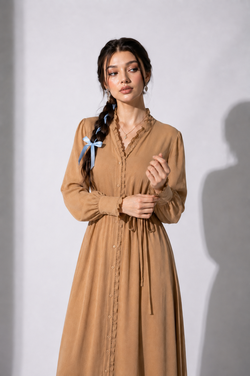 Coffee Ruffle Maxi Dress