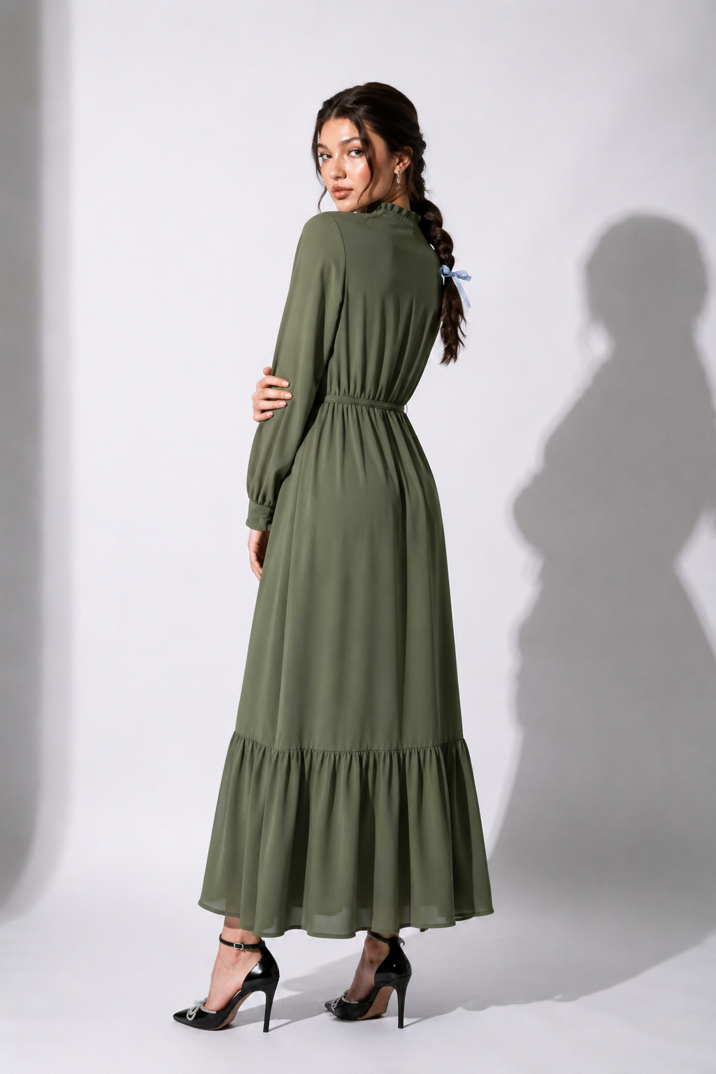 Olive Ruffle Maxi Dress