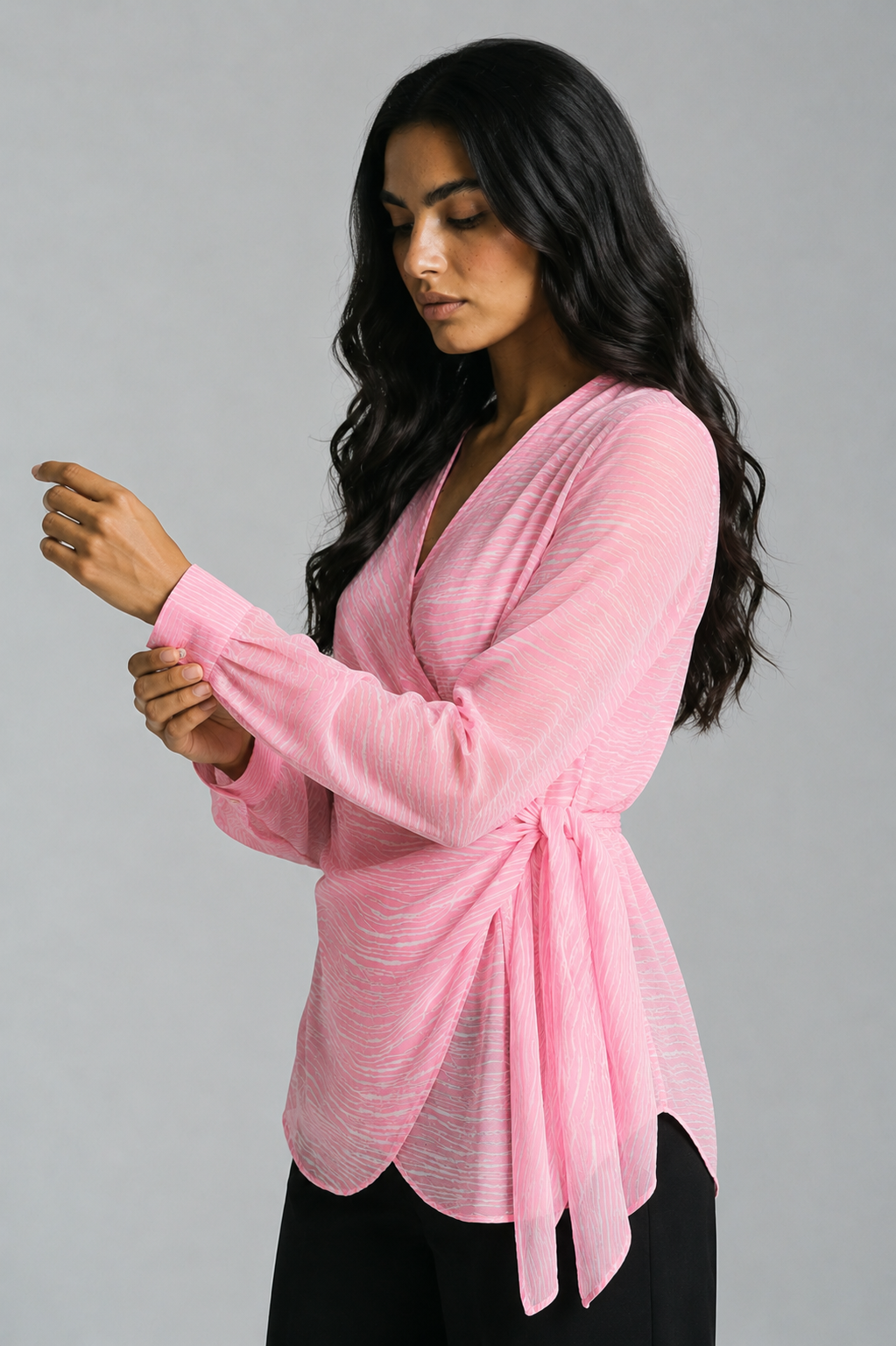 Rose Striped Wrap Blouse