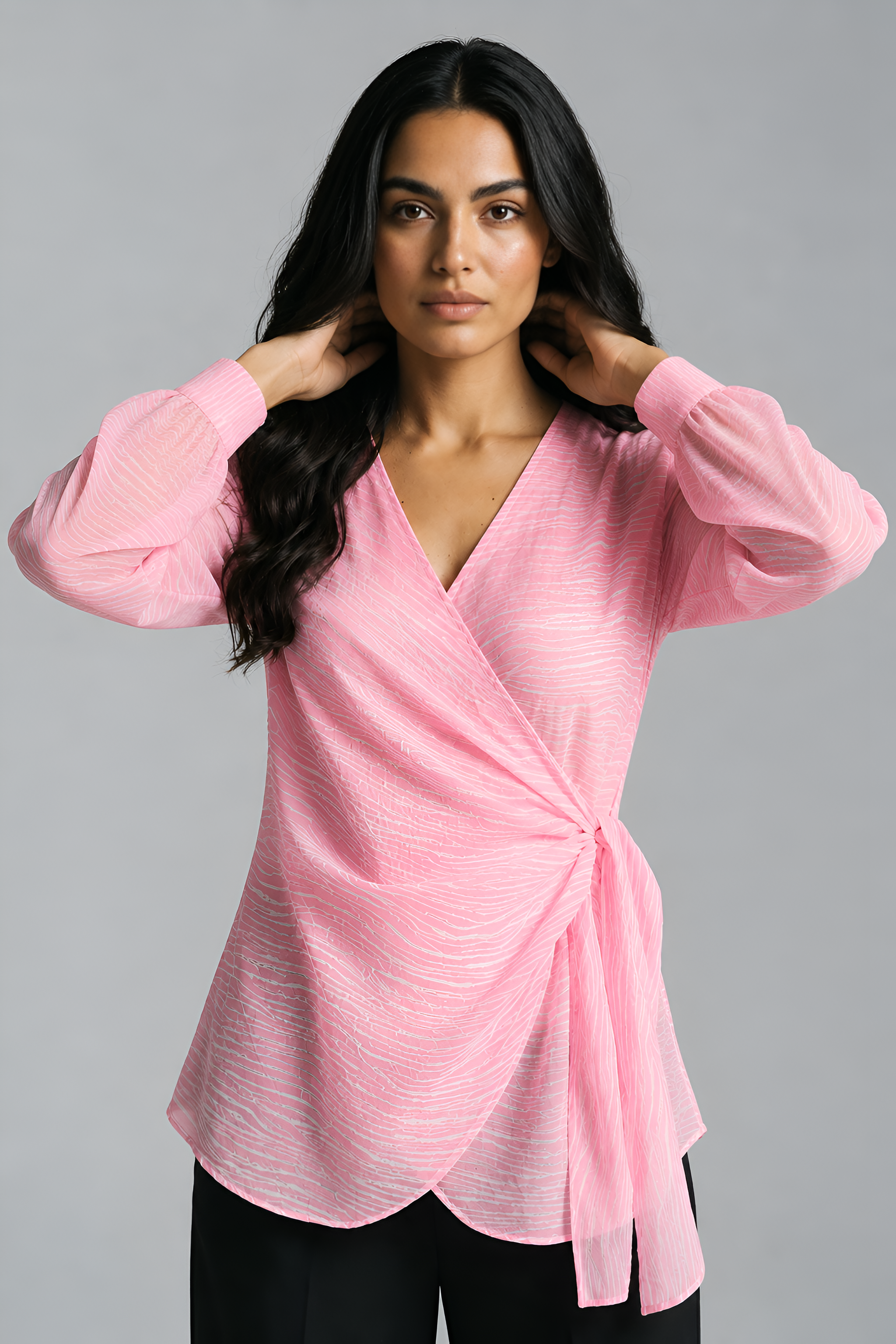 Rose Striped Wrap Blouse