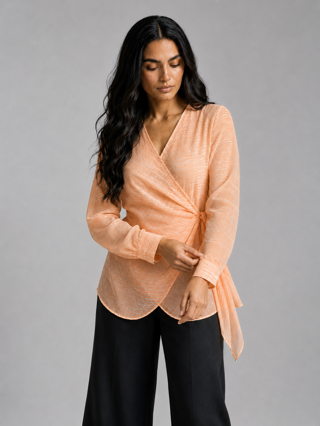 Orange Striped Wrap Blouse