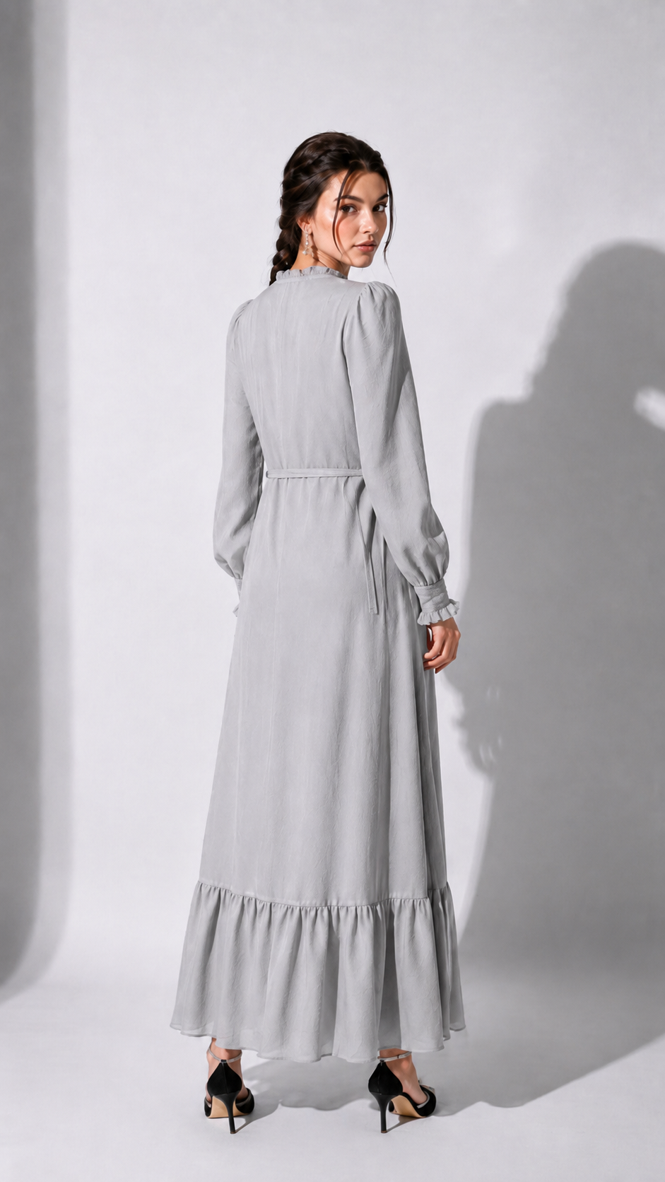 Gray Ruffle Maxi Dress