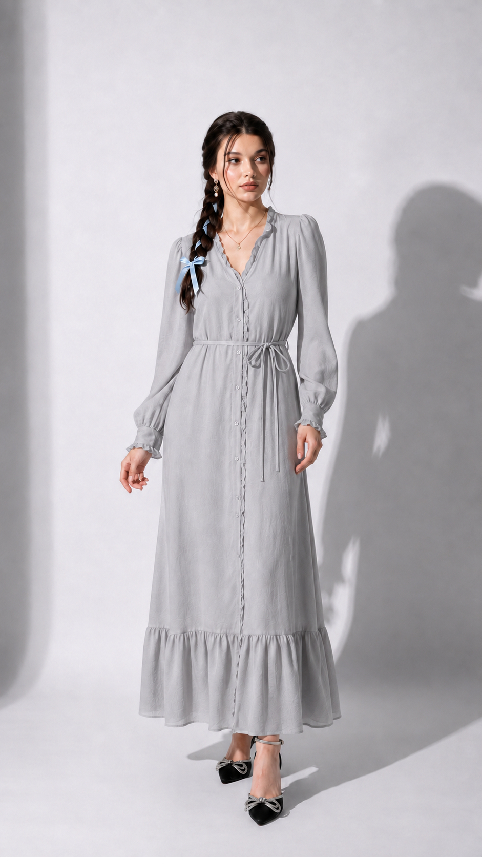 Gray Ruffle Maxi Dress