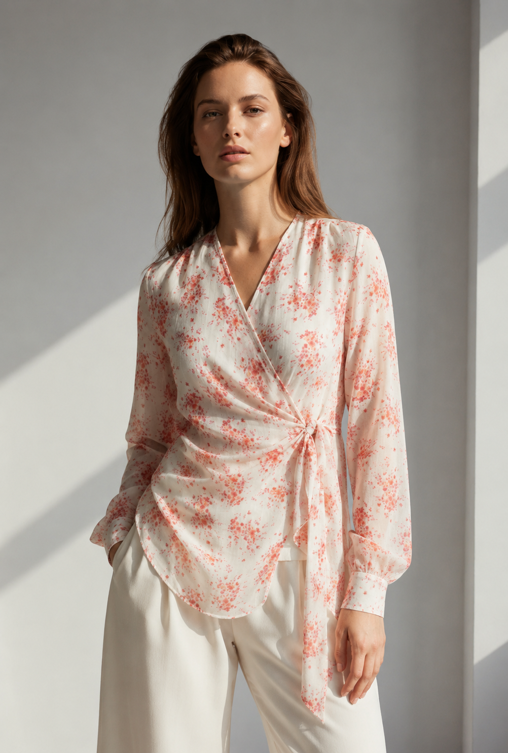 Flower Printed Wrap Blouse