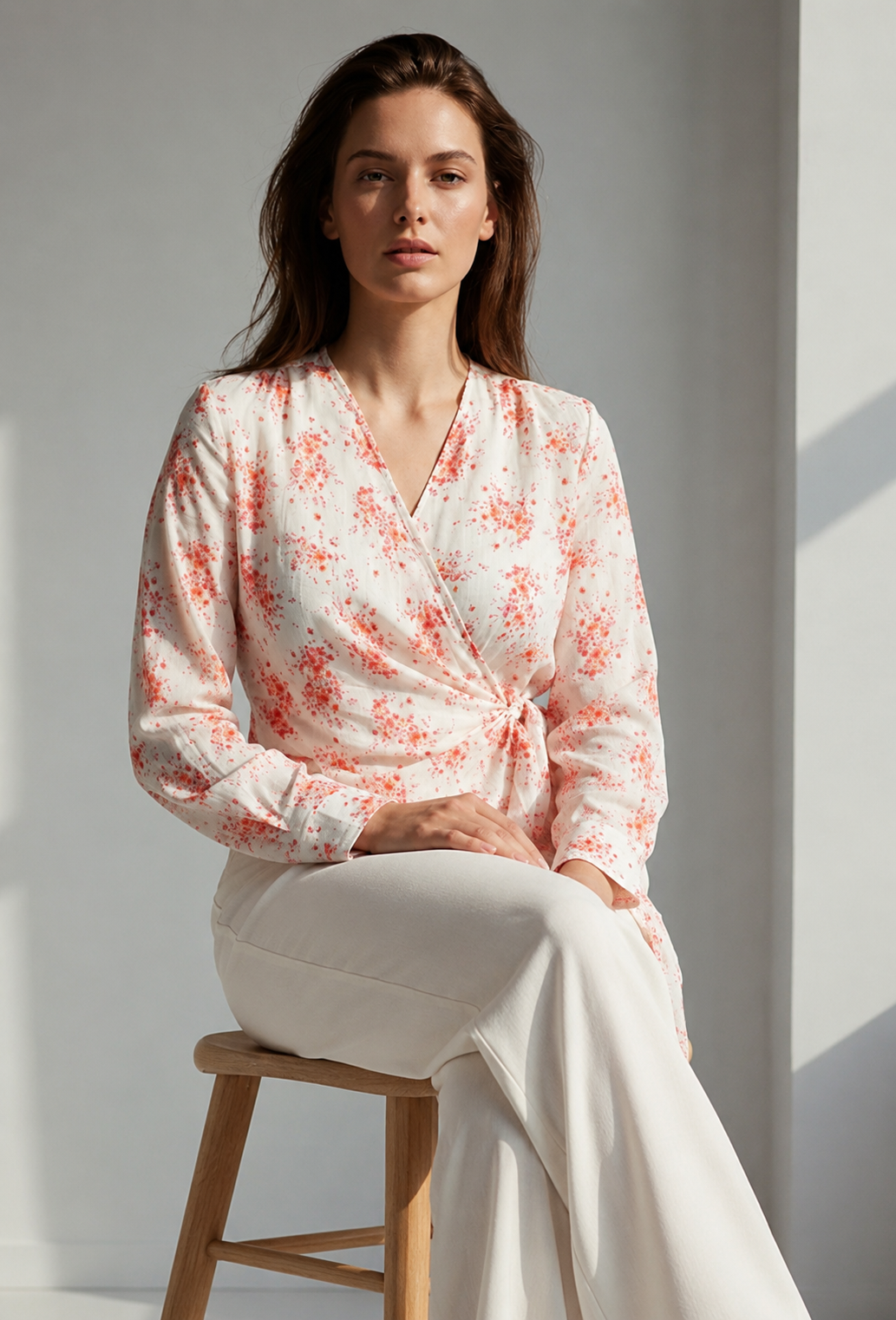 Flower Printed Wrap Blouse