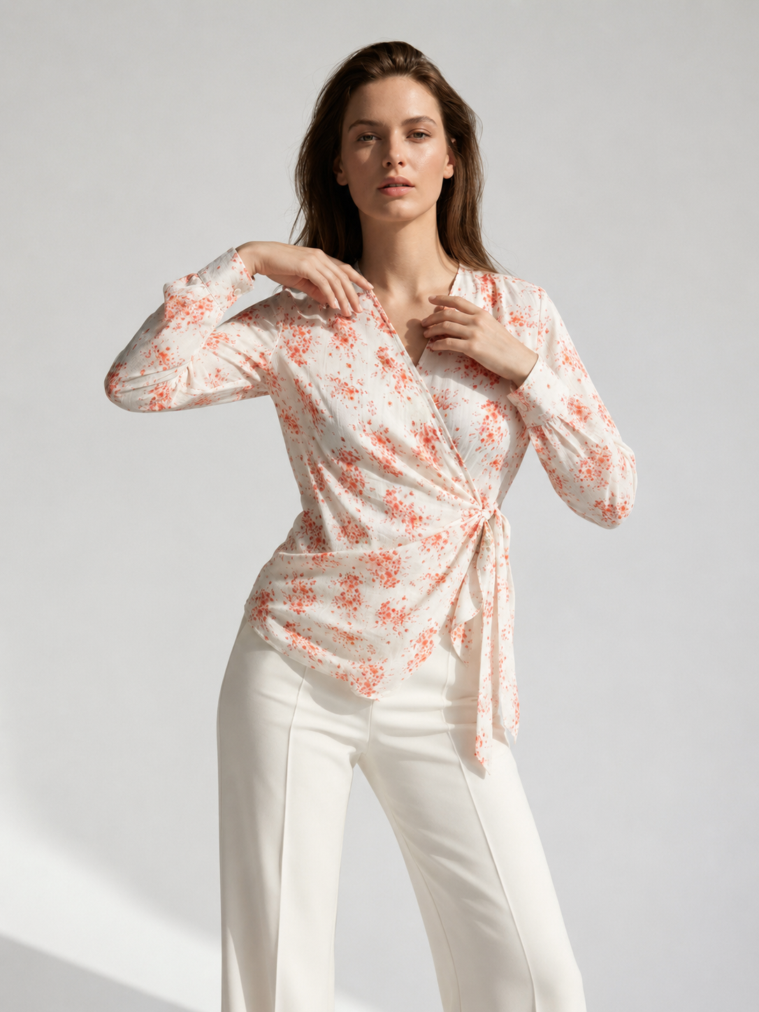 Flower Printed Wrap Blouse
