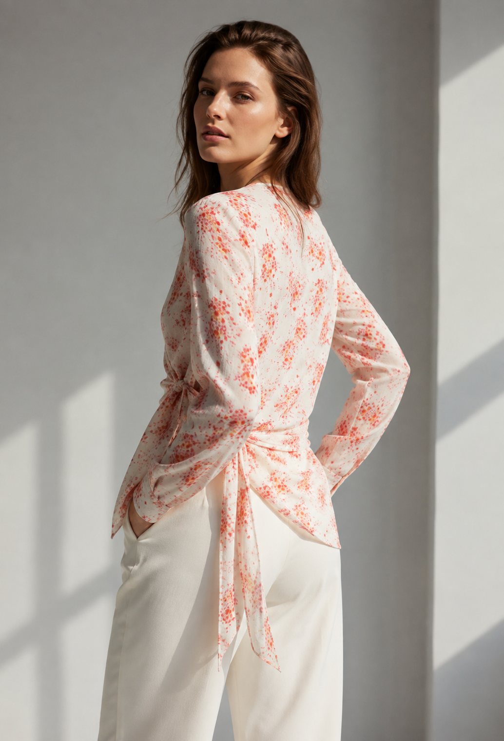 Flower Printed Wrap Blouse