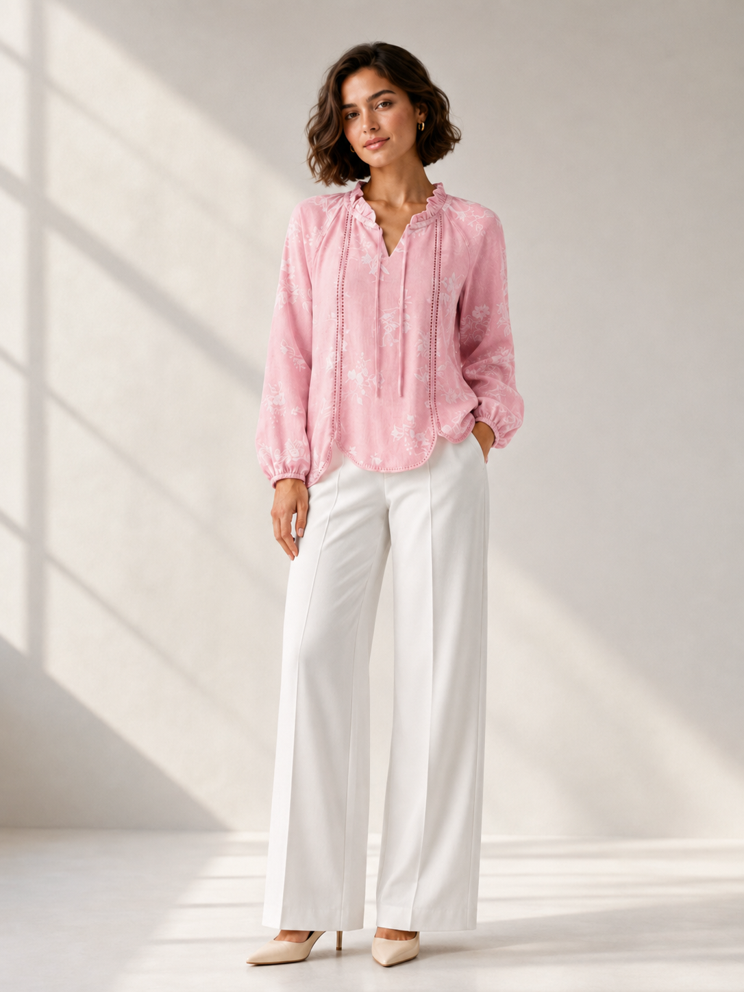 Pink Blush Floral Ruffle Blouse