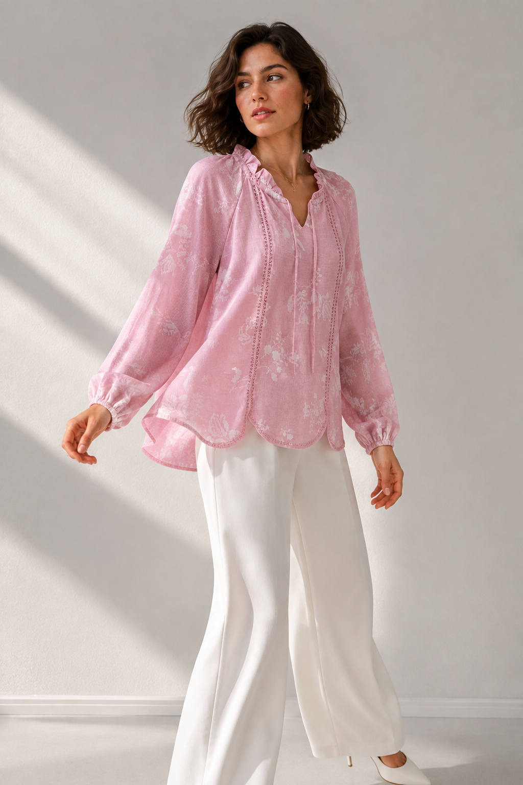 Pink Blush Floral Ruffle Blouse