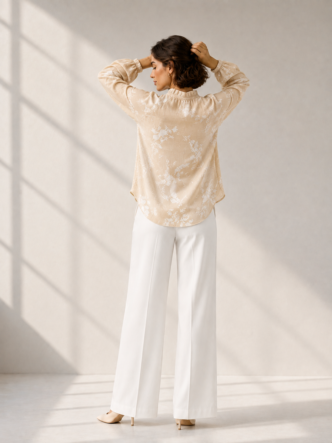 Beige Blush Floral Ruffle Blouse