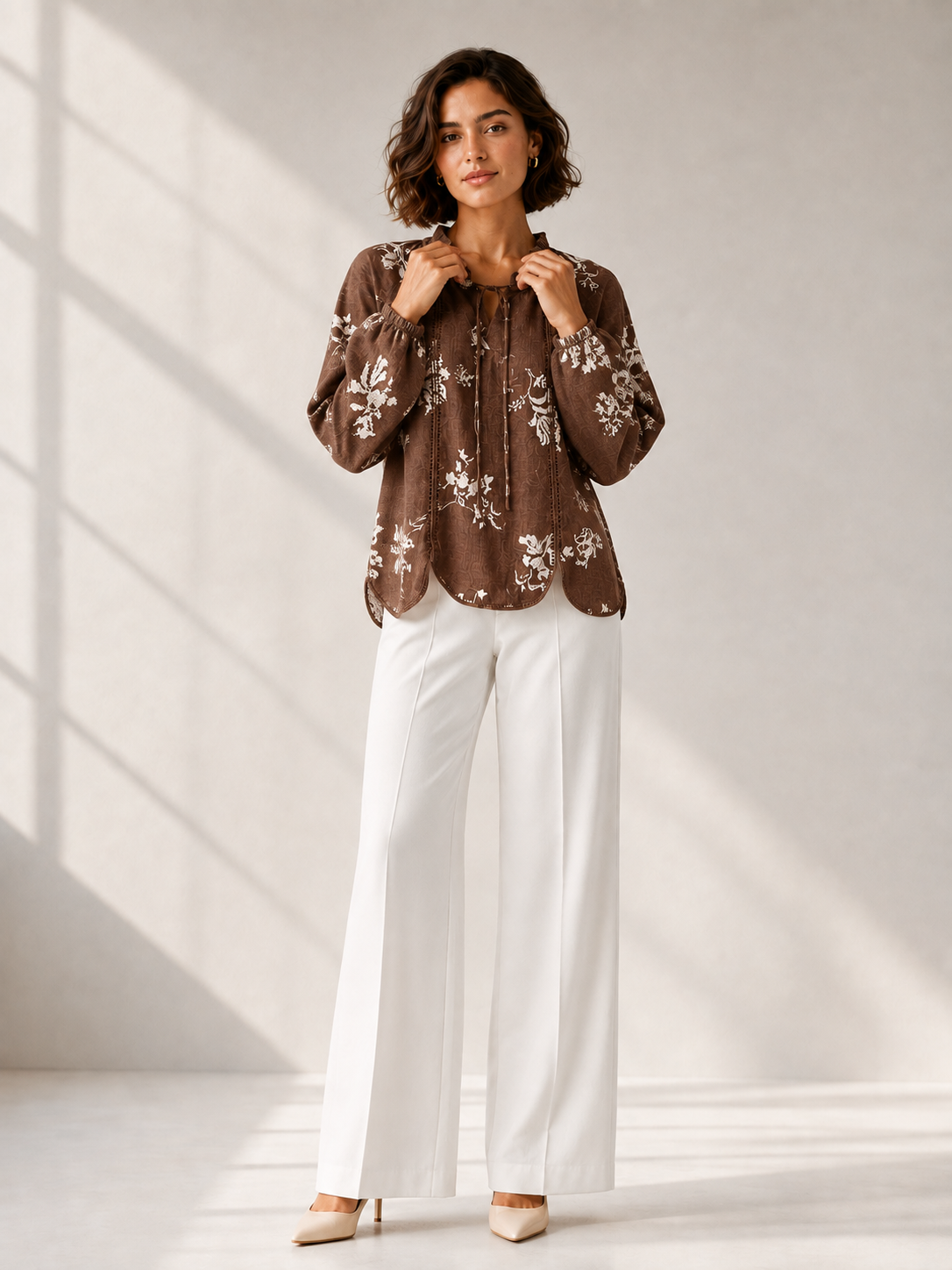 Brown Blush Floral Ruffle Blouse