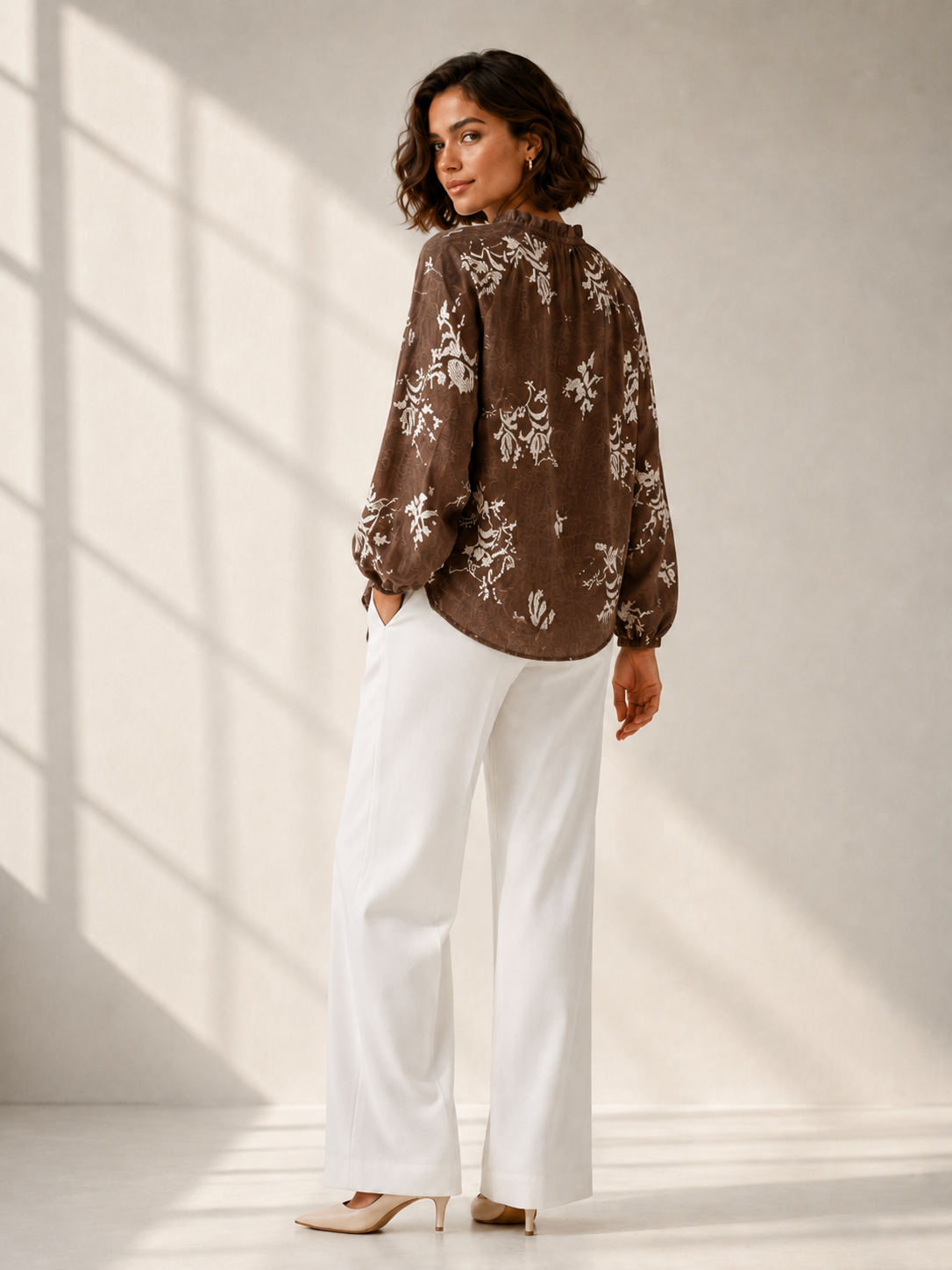 Brown Blush Floral Ruffle Blouse