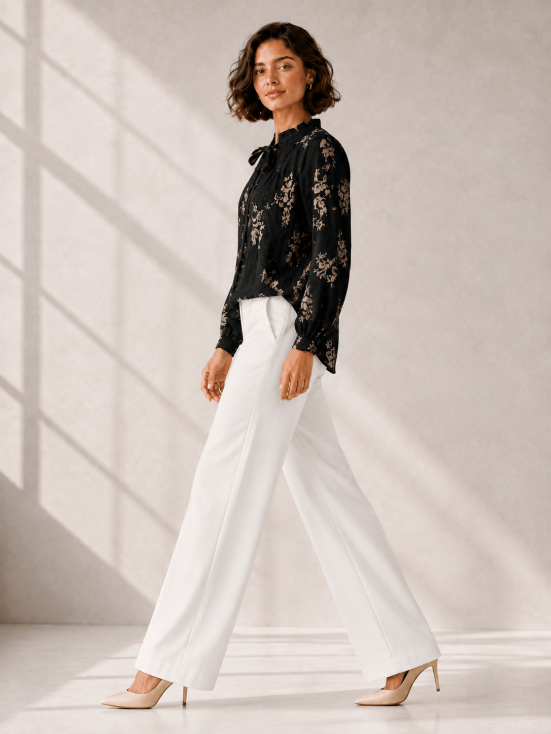 Black Blush Floral Ruffle Blouse